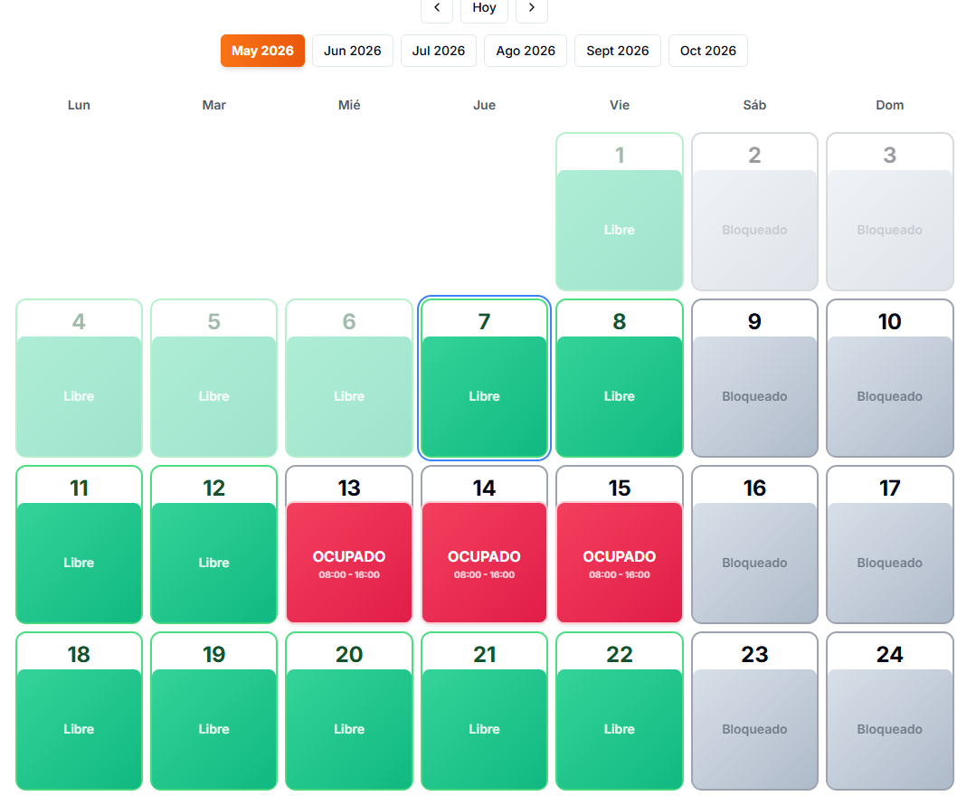 Calendario de disponibilidad